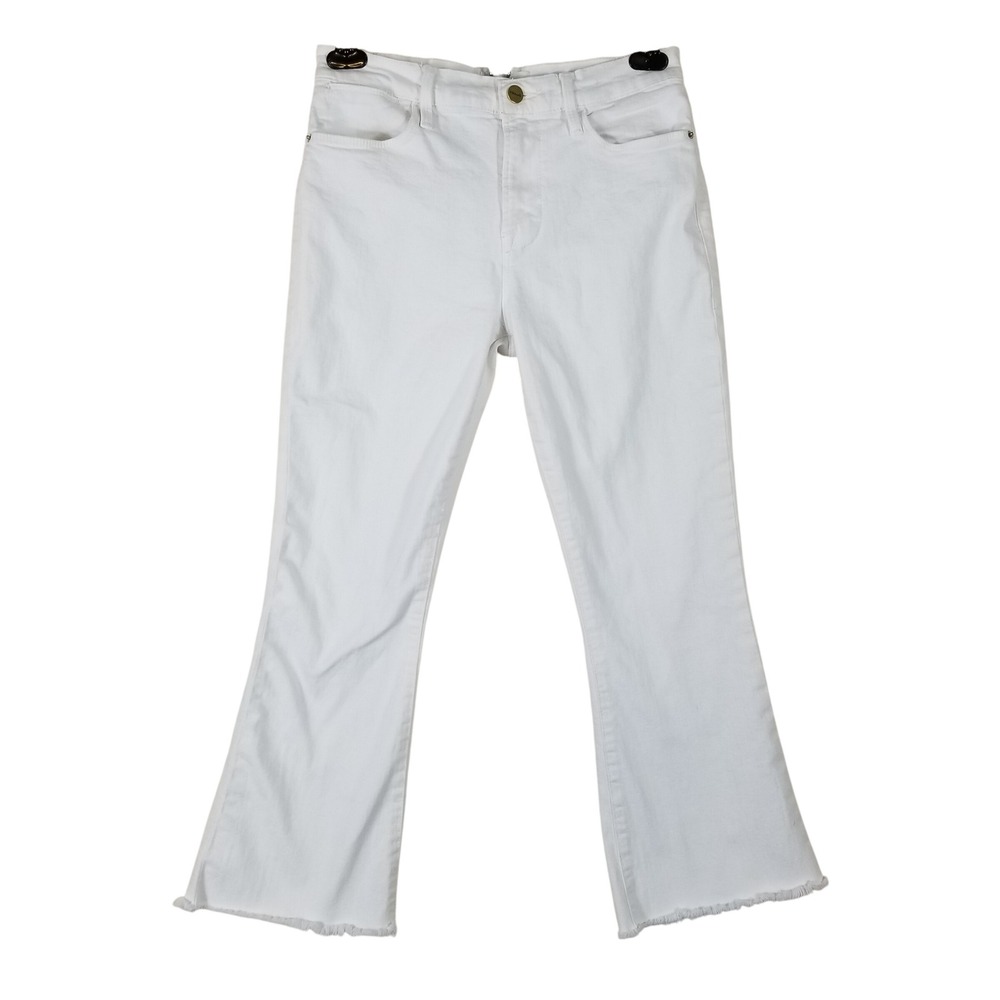 FRAME‎ Le High Flare Cropped Jeans Blanc White Raw Hem LHF790 Size 28